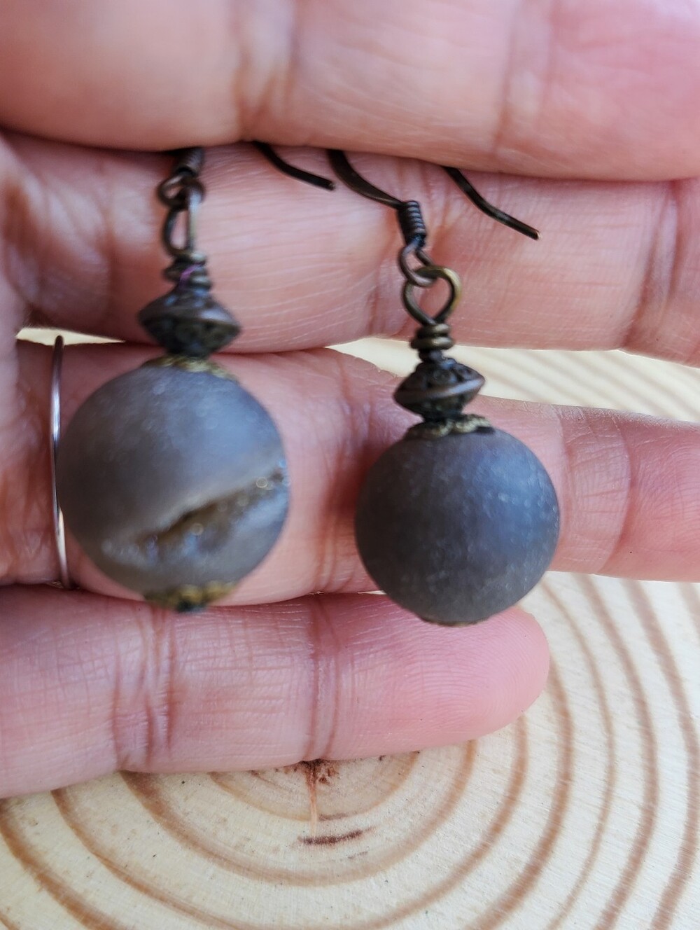 Vtg. RARE Basalt Drop Earrings - Picture 6 of 7